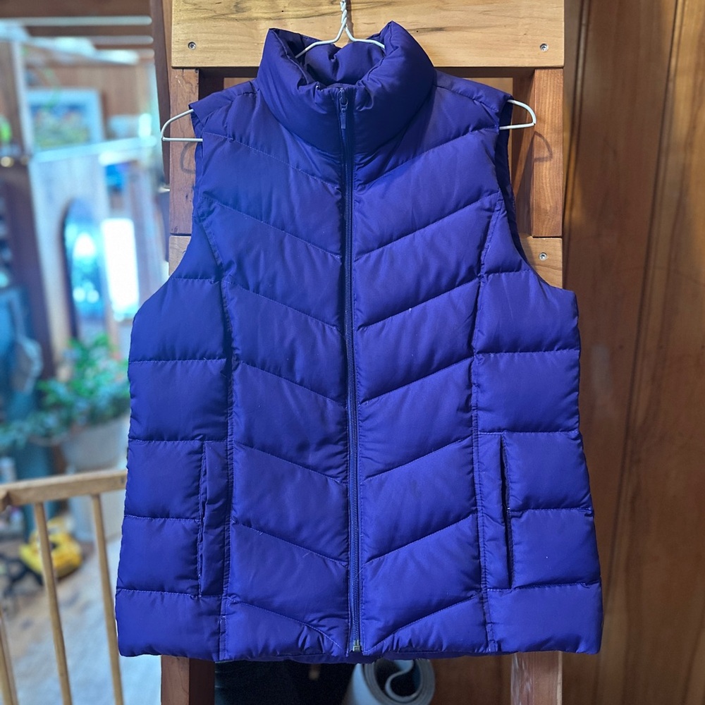 Lands' End Women's Quilted Chevron Puffer Vest in Deep Purple